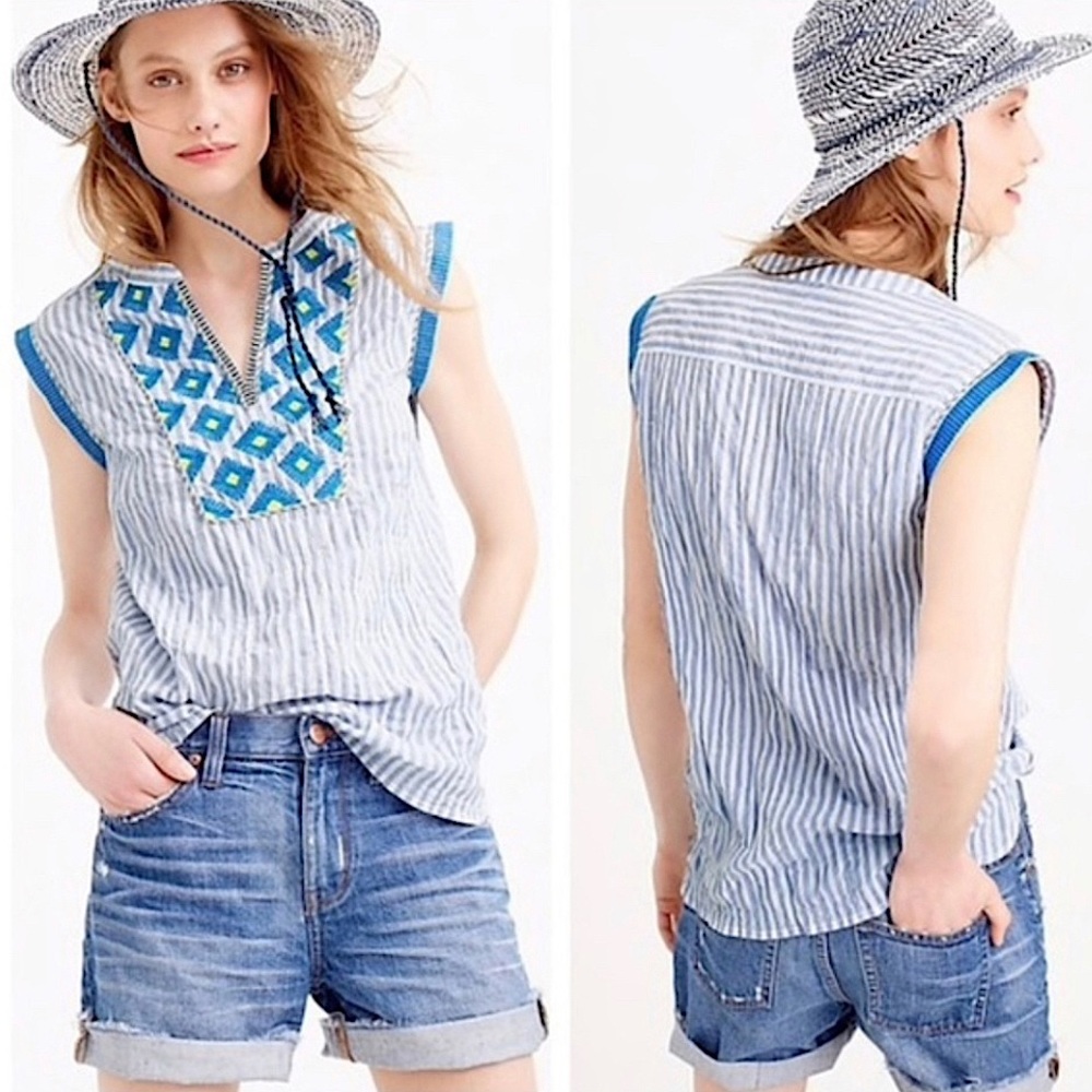J.Crew boho Sunburst embroidered sleeveless Striped top Sz 00